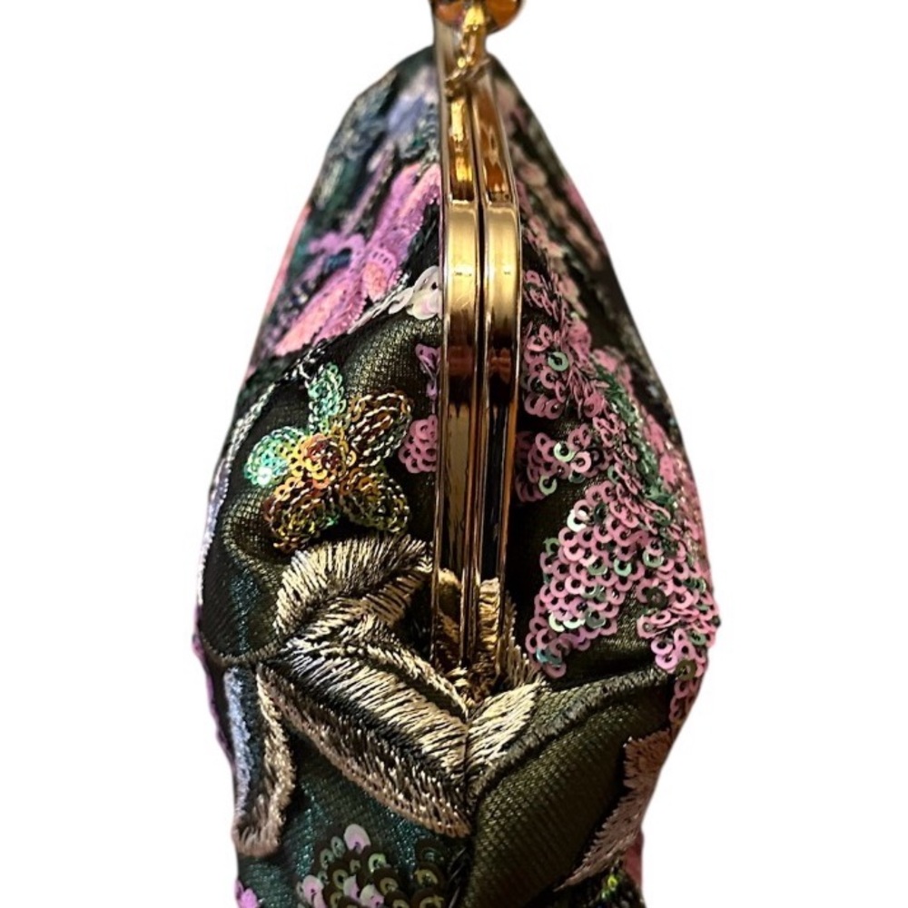 New Elegant Floral Embroidered Clutch or Shoulder Bag Glamorous Sequined - Picture 5 of 7
